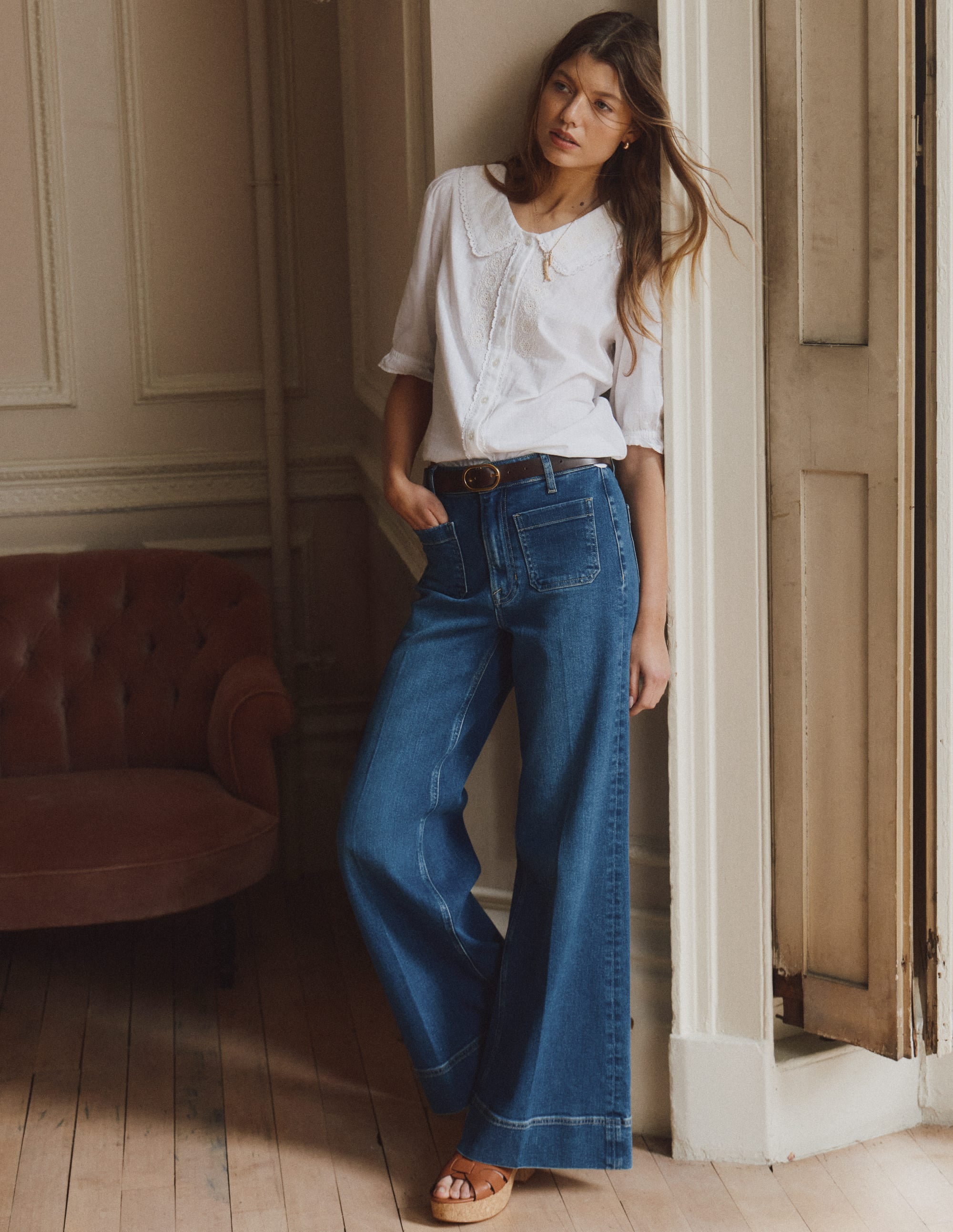 Short Sleeve Pretty Collar Top-White - Image 6