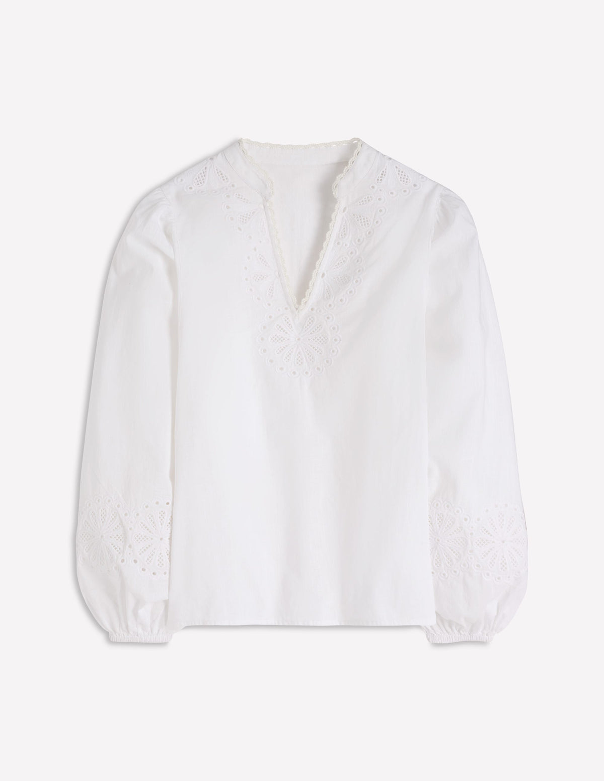 Embroidered Notch Neck Top-White - Image 6