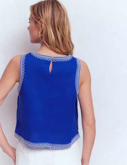 Sofia Embroidered Linen Top-Bright Blue-3