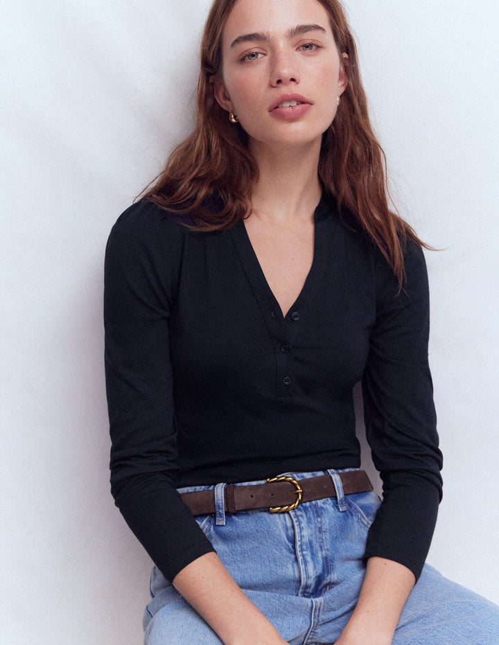 Supersoft Open Neck Henley-Navy