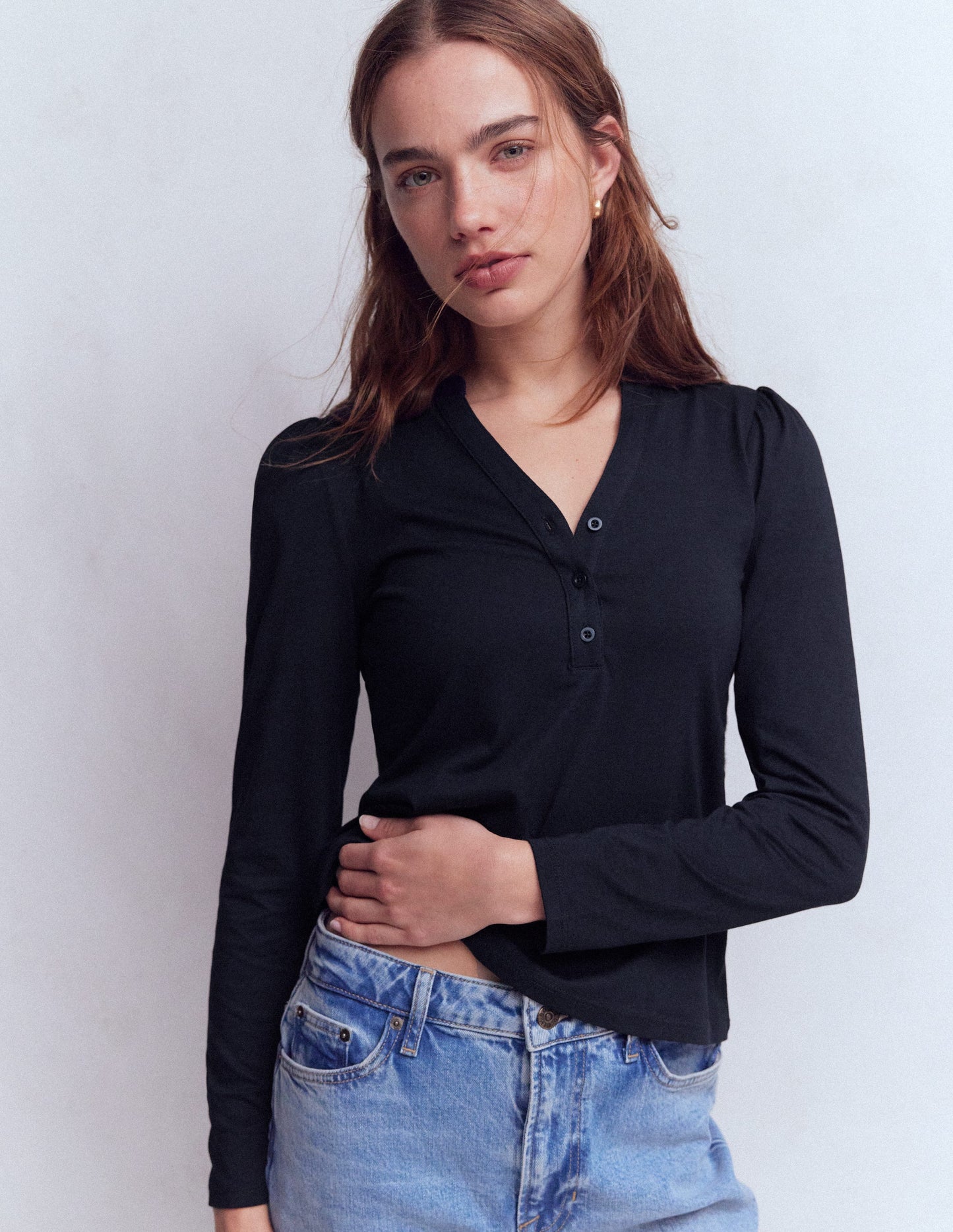 Supersoft Open Neck Henley-Navy