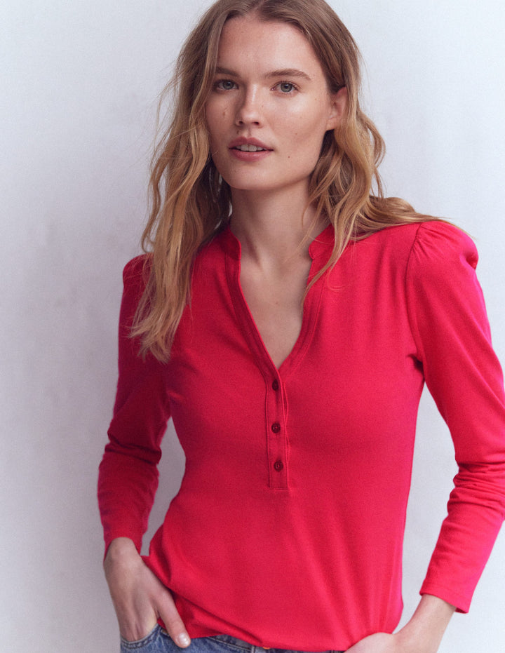 Supersoft Open Neck Henley-Pomegranate