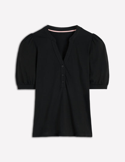 Short Sleeve Open Neck Henley-Black-5