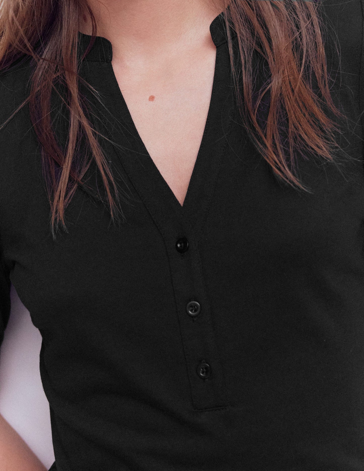 Short Sleeve Open Neck Henley-Black