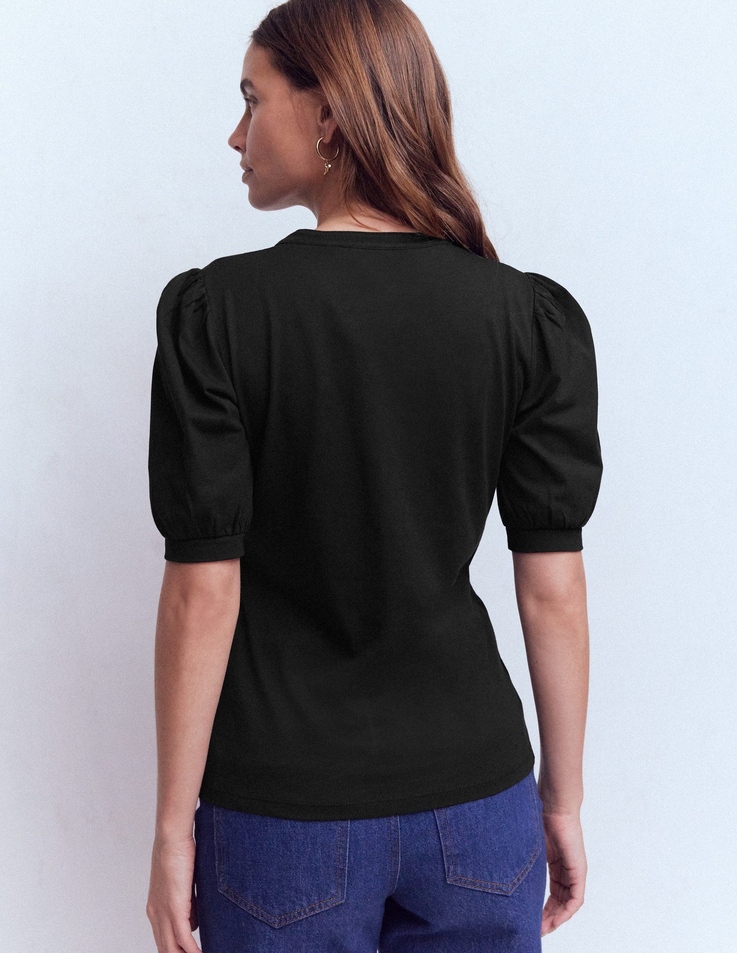 Short Sleeve Open Neck Henley-Black