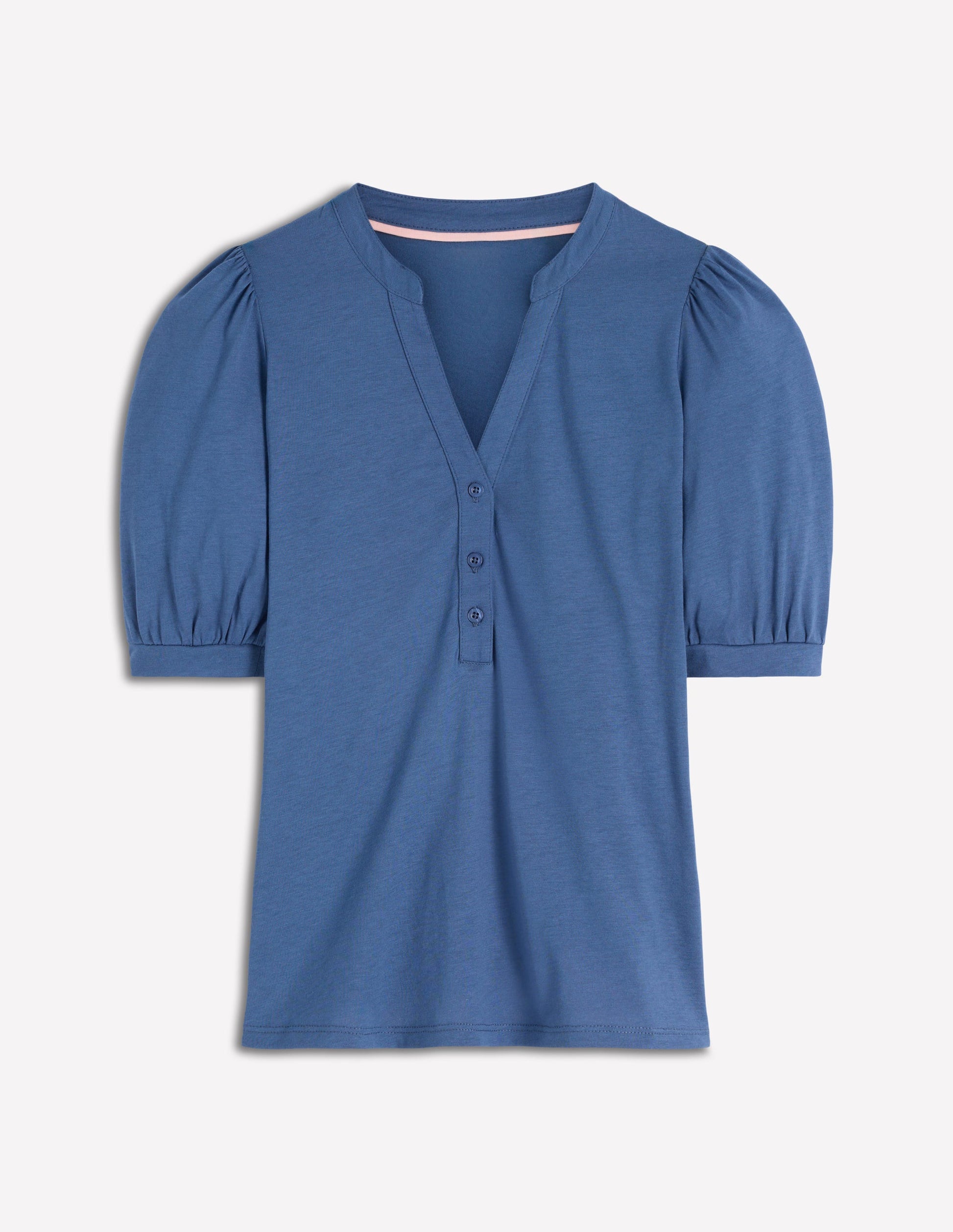 Short Sleeve Open Neck Henley-True Navy-5