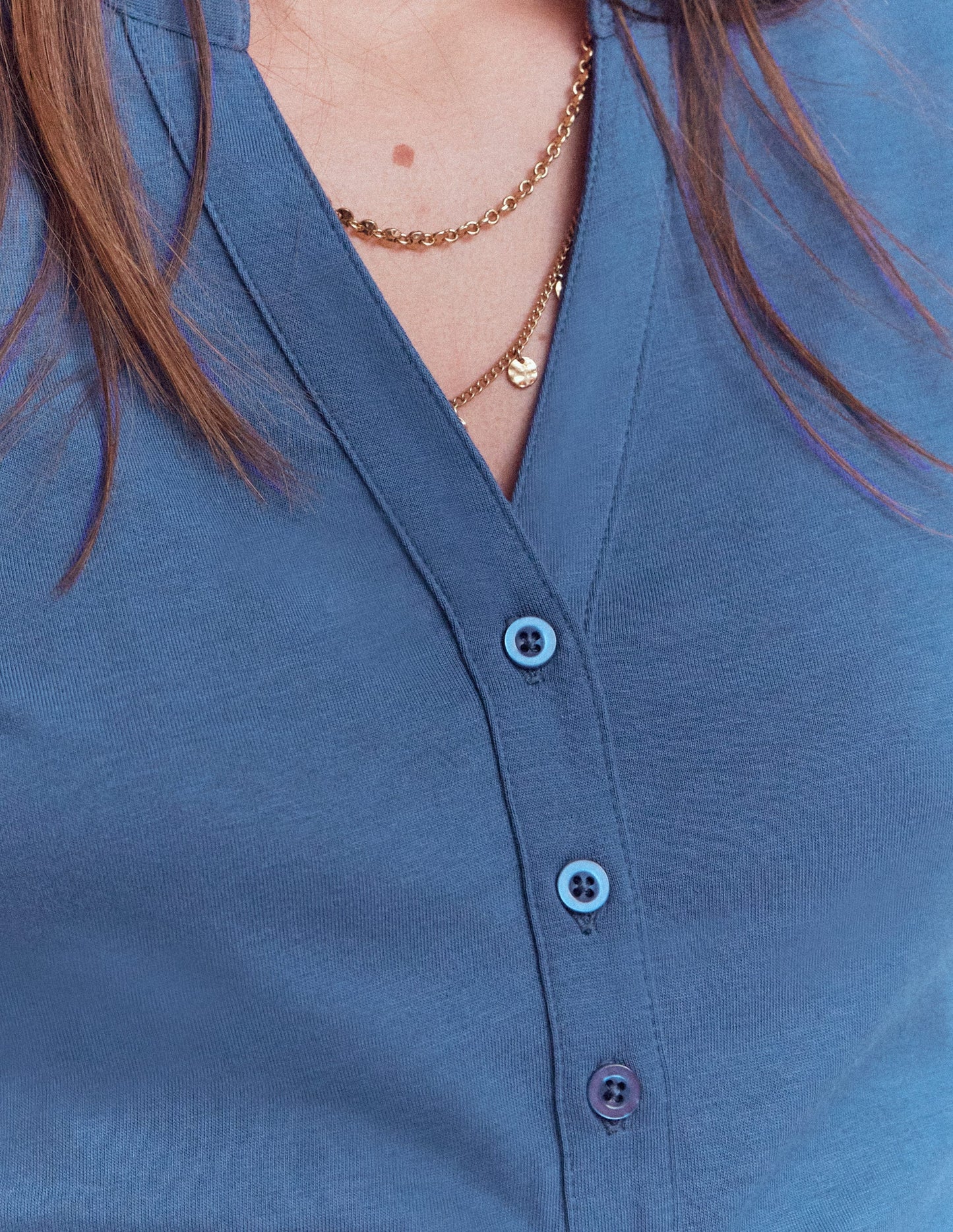 Short Sleeve Open Neck Henley-True Navy