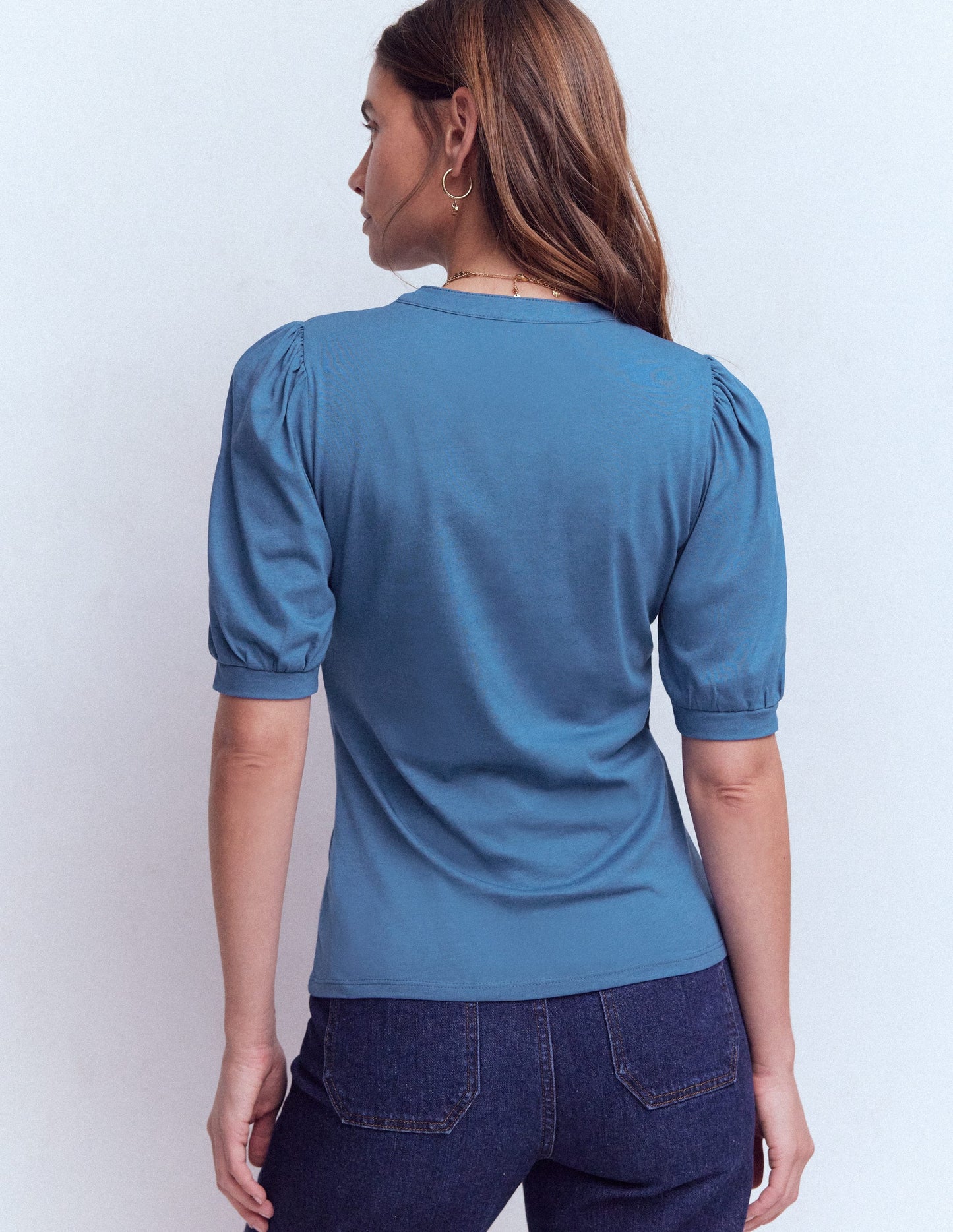 Short Sleeve Open Neck Henley-True Navy