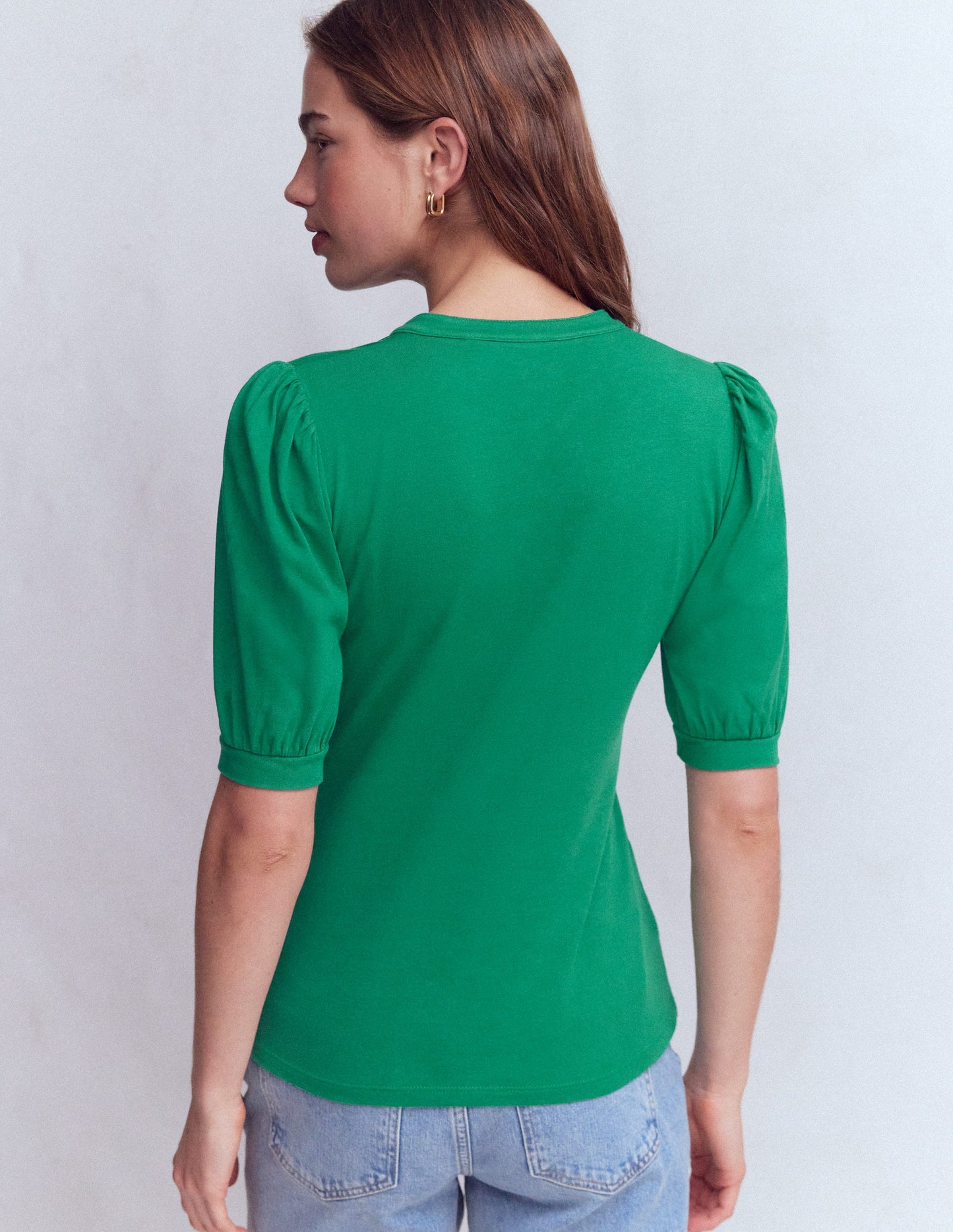 Short Sleeve Open Neck Henley-Jewel Green