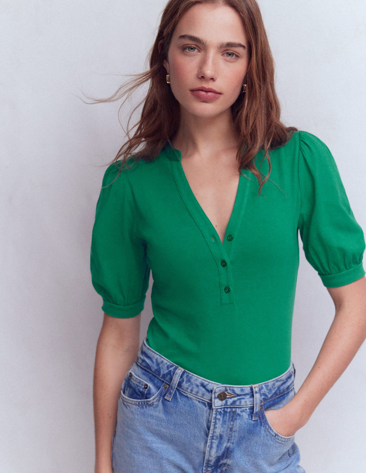 Supersoft Short Sleeve Henley-Jewel Green - Image 4