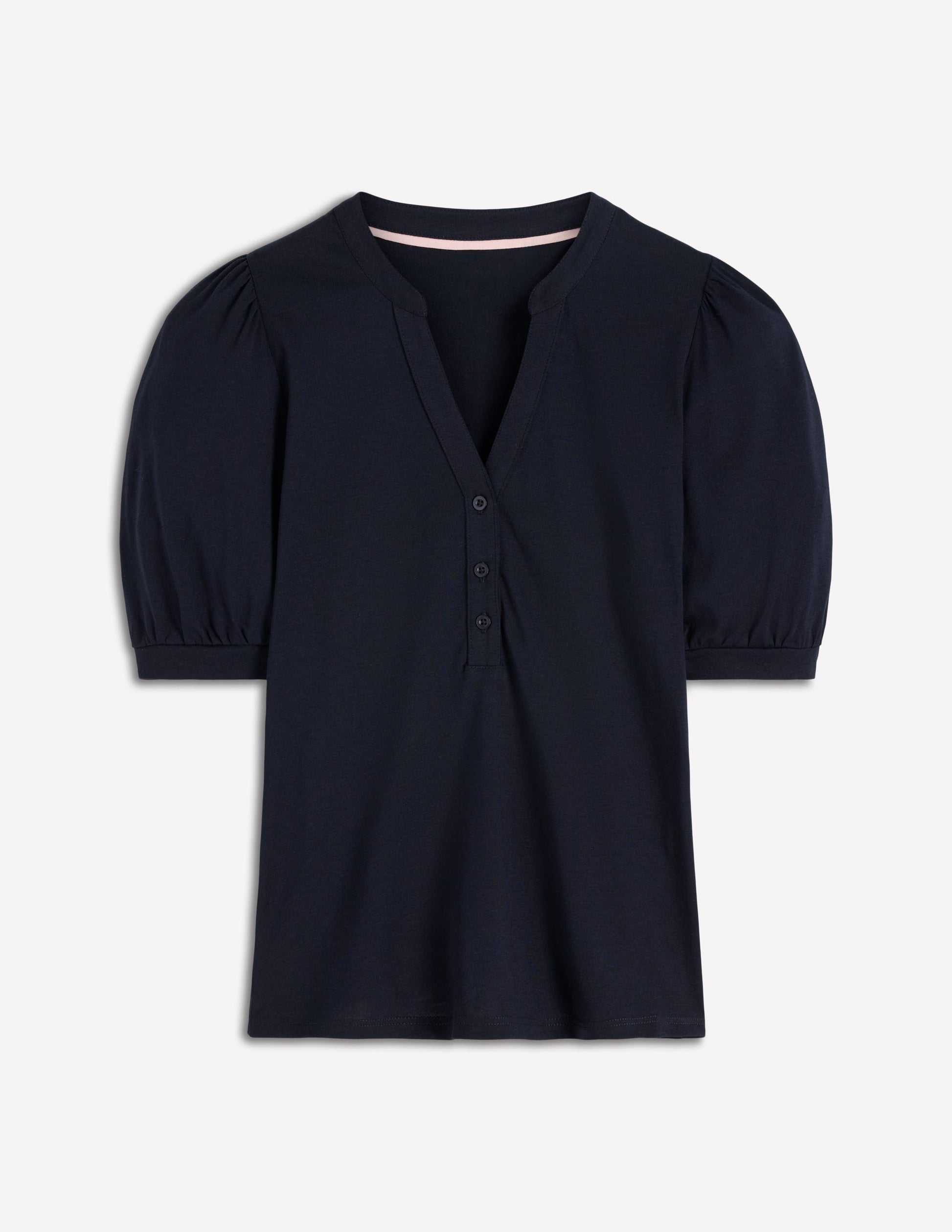 Short Sleeve Open Neck Henley-Navy-5