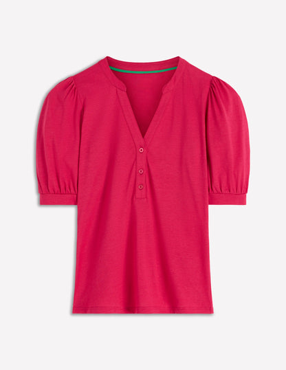 Short Sleeve Open Neck Henley-Pomegranate-5