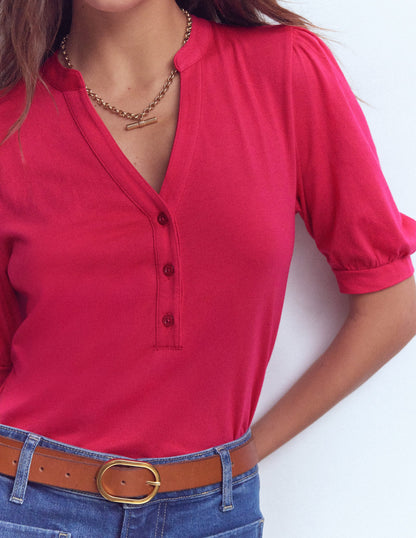 Short Sleeve Open Neck Henley-Pomegranate-2