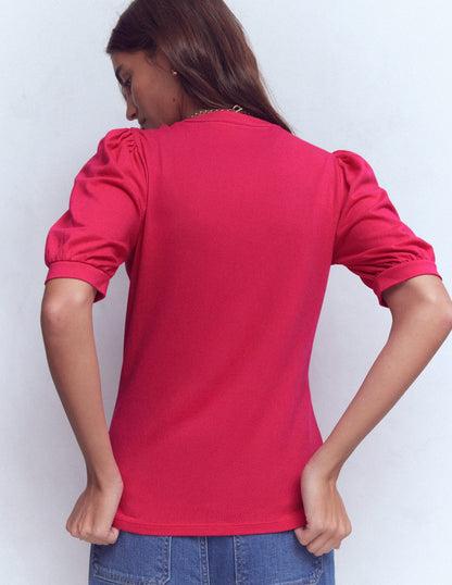 Short Sleeve Open Neck Henley-Pomegranate-3