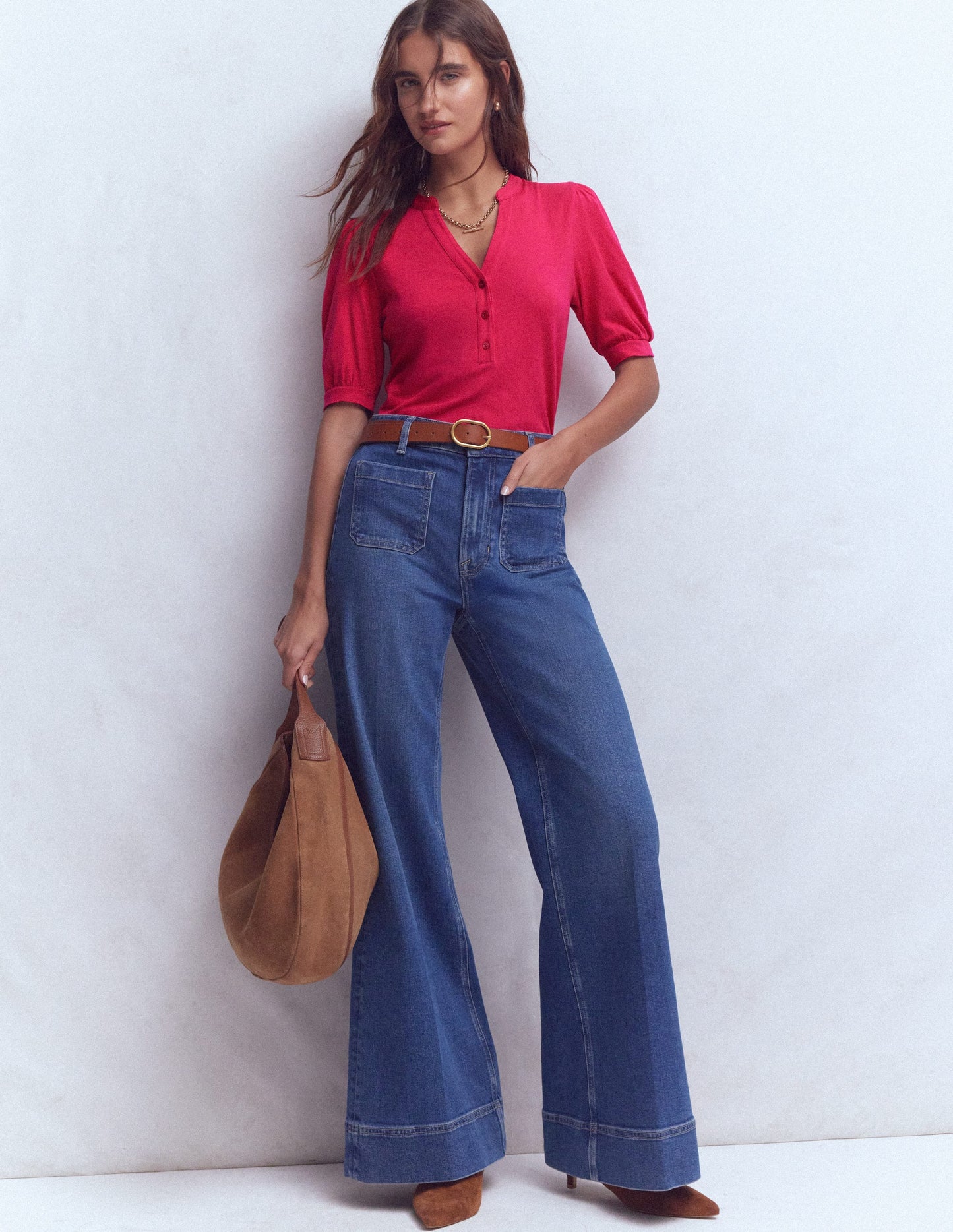 Short Sleeve Open Neck Henley-Pomegranate