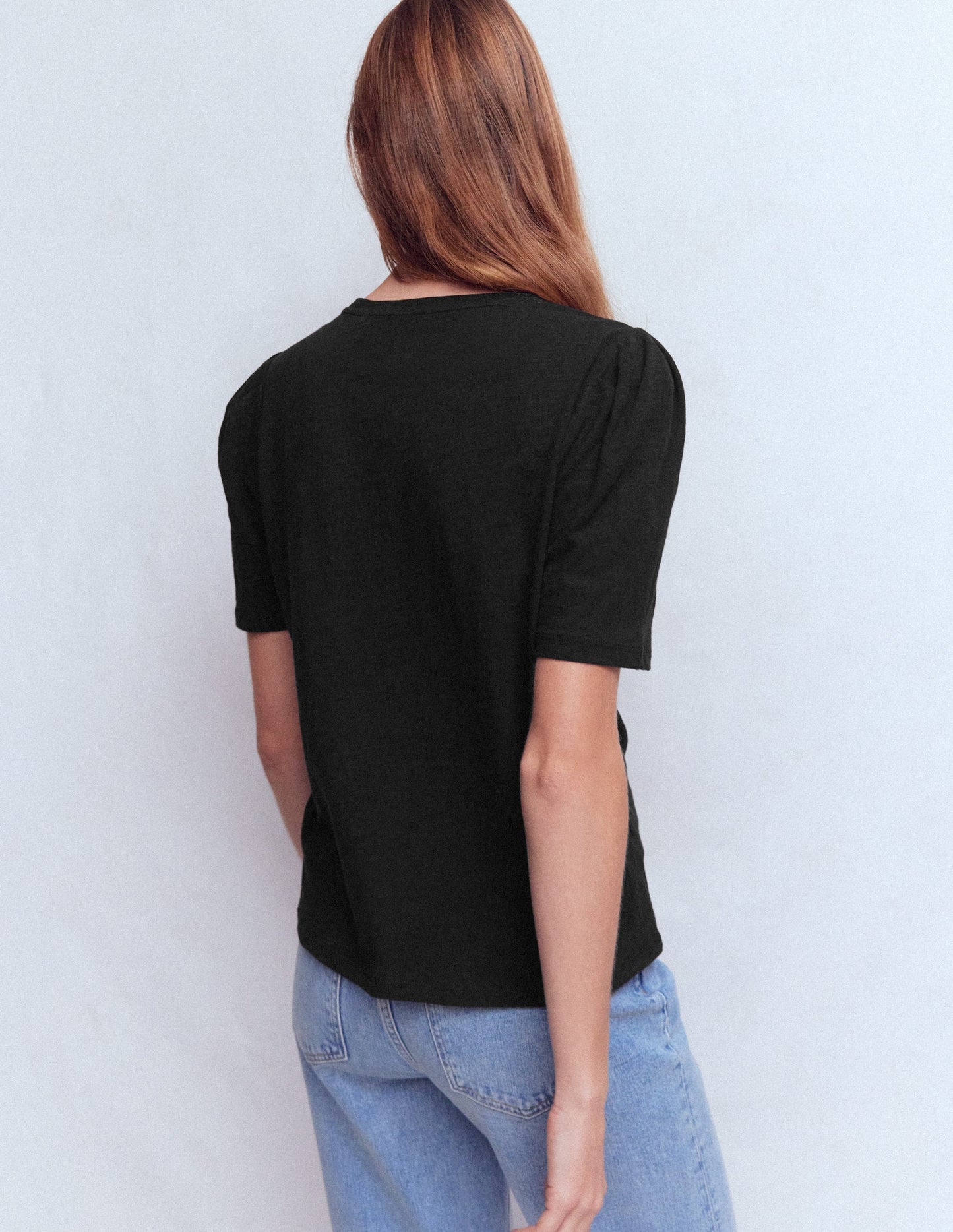 Pleat Sleeve T-shirt-Black