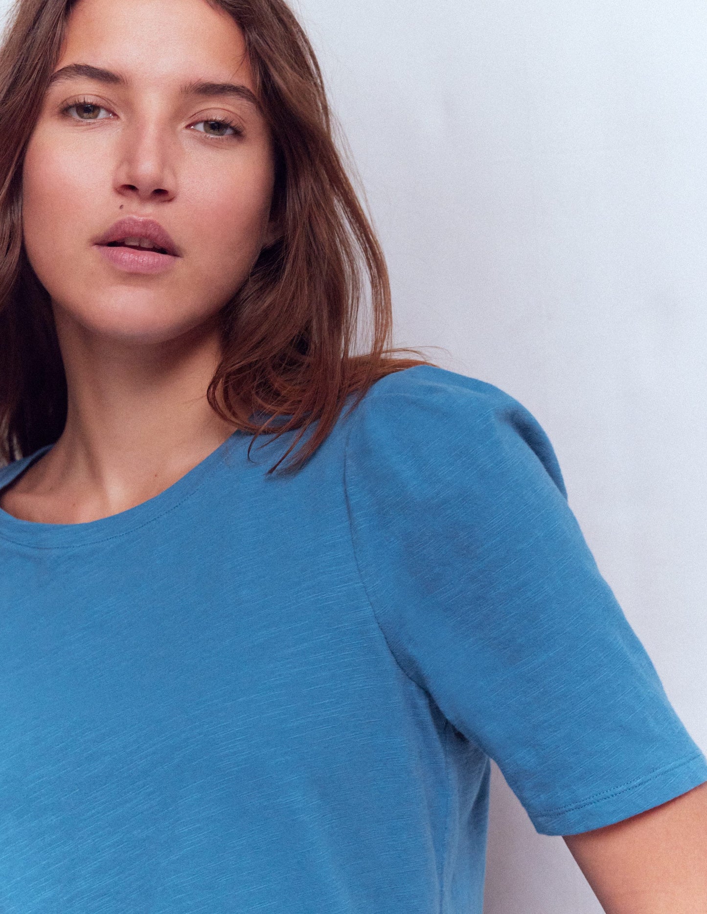 Pleat Sleeve T-shirt-Vallarta Blue