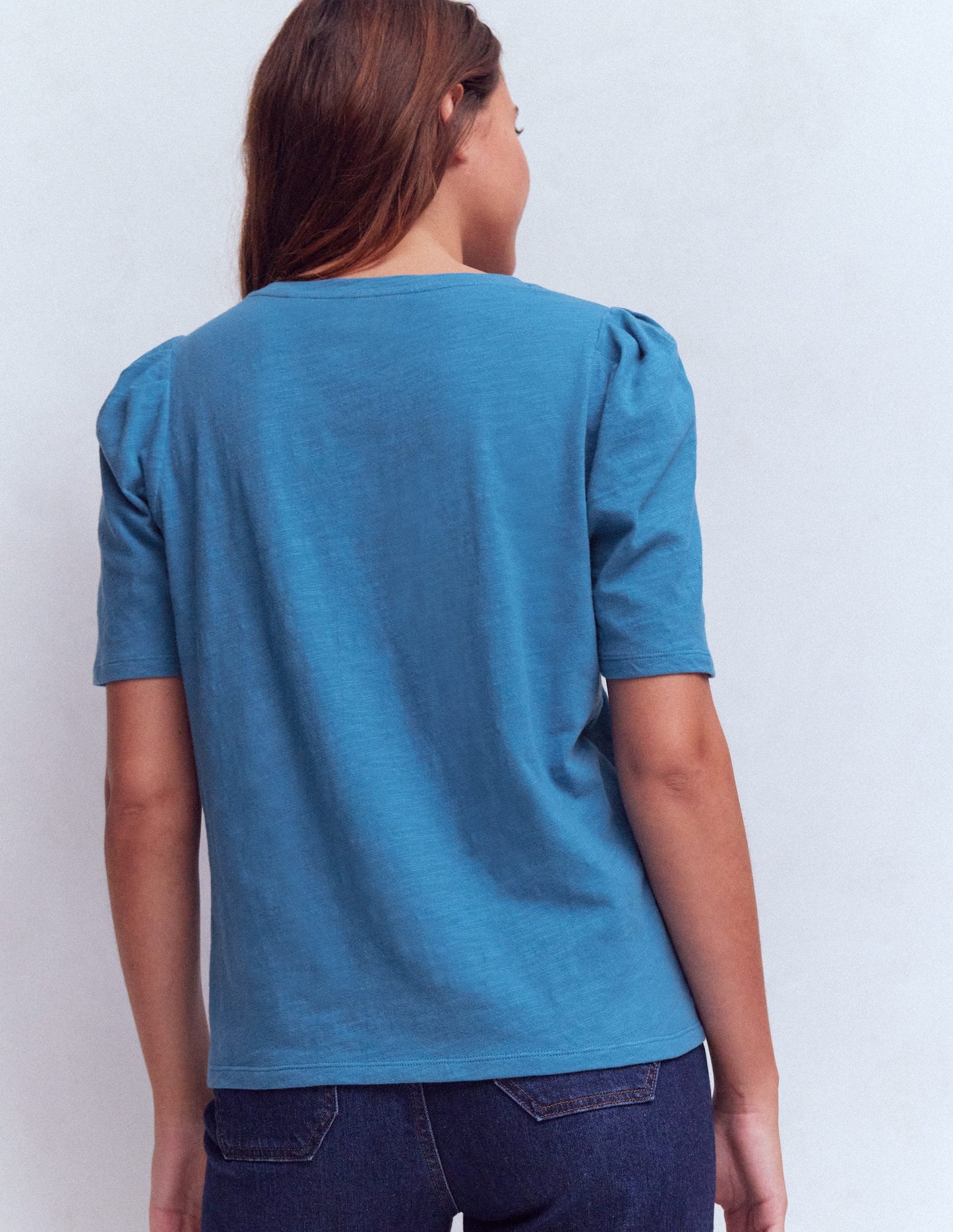 Pleat Sleeve T-shirt-Vallarta Blue