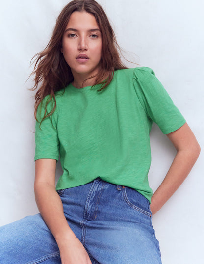 Pleat Sleeve T-shirt-Aloe Green-1