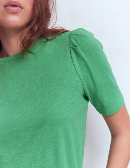 Pleat Sleeve T-shirt-Aloe Green-2