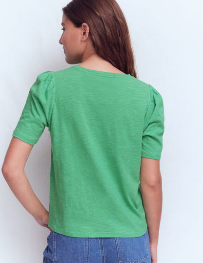 Pleat Sleeve T-shirt-Aloe Green-3