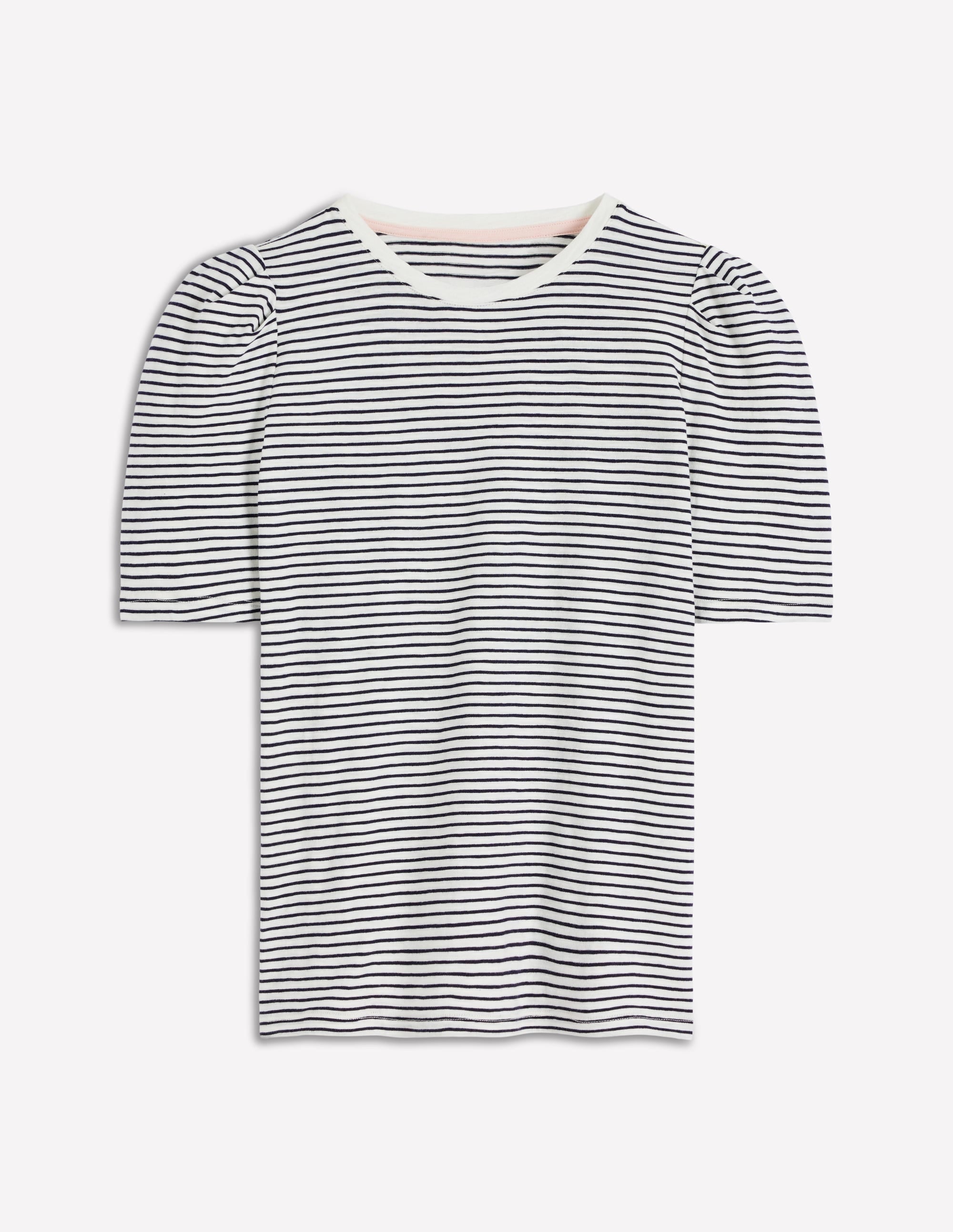 Sophie Puff Sleeve T-shirt-Navy and Ivory Stripe - Image 6
