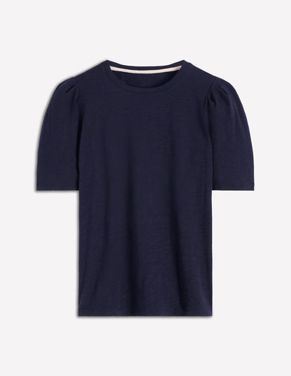 Pleat Sleeve T-shirt-Navy-5
