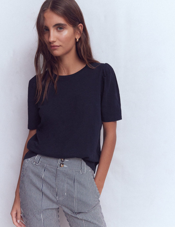 Sophie Puff Sleeve T-shirt-Navy