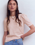 Sophie Puff Sleeve T-shirt-Formica Pink and Ivory Stripe