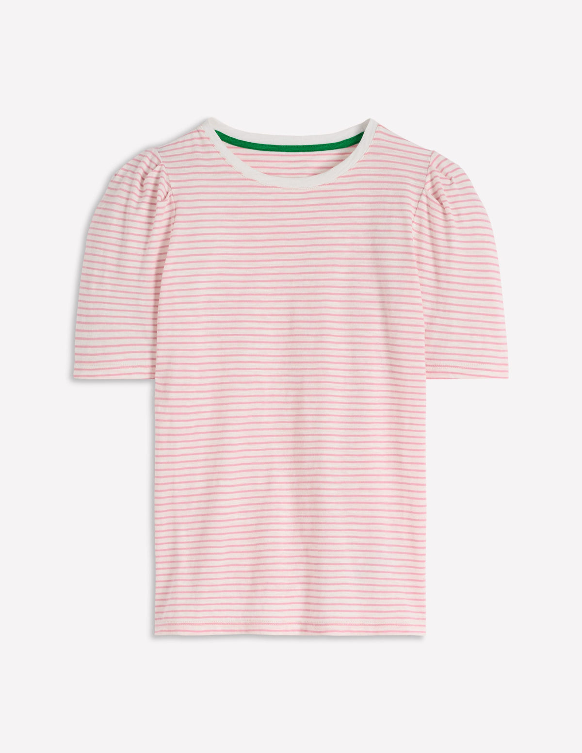 Sophie Puff Sleeve T-shirt-Formica Pink and Ivory Stripe-5