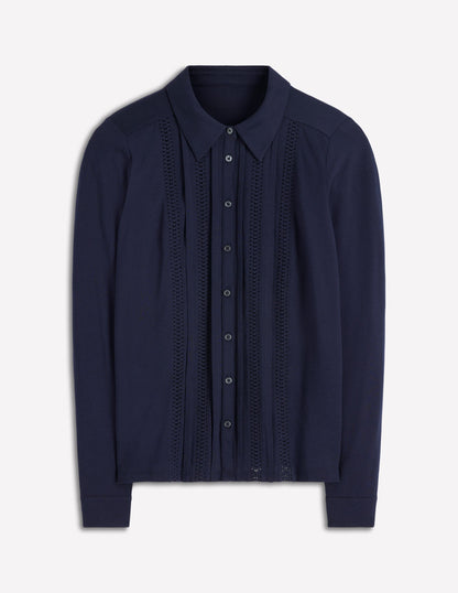 Trim Detail Jersey Shirt-Navy-6