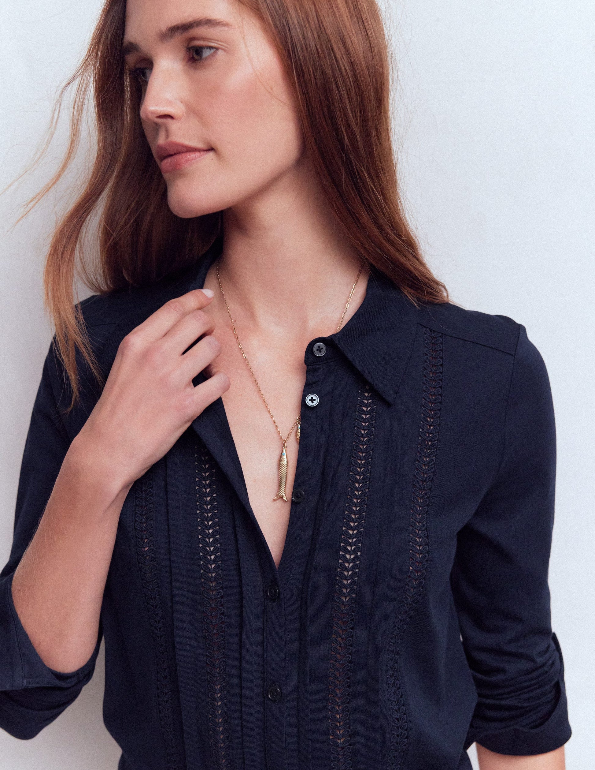 Trim Detail Jersey Shirt-Navy-2