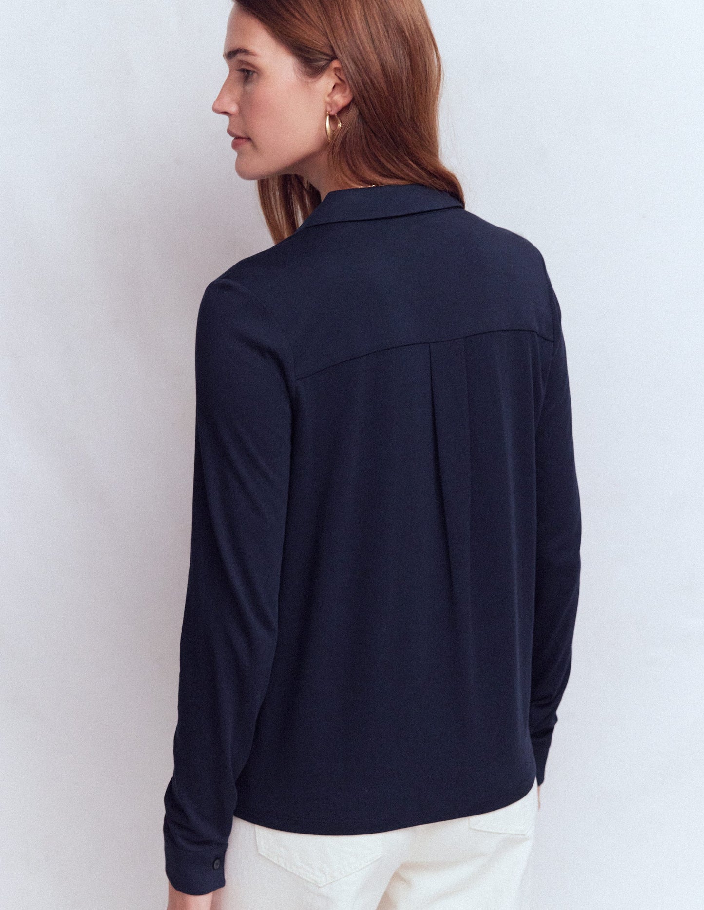 Trim Detail Jersey Shirt-Navy