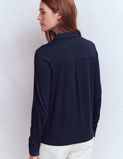 Trim Detail Jersey Shirt-Navy-3