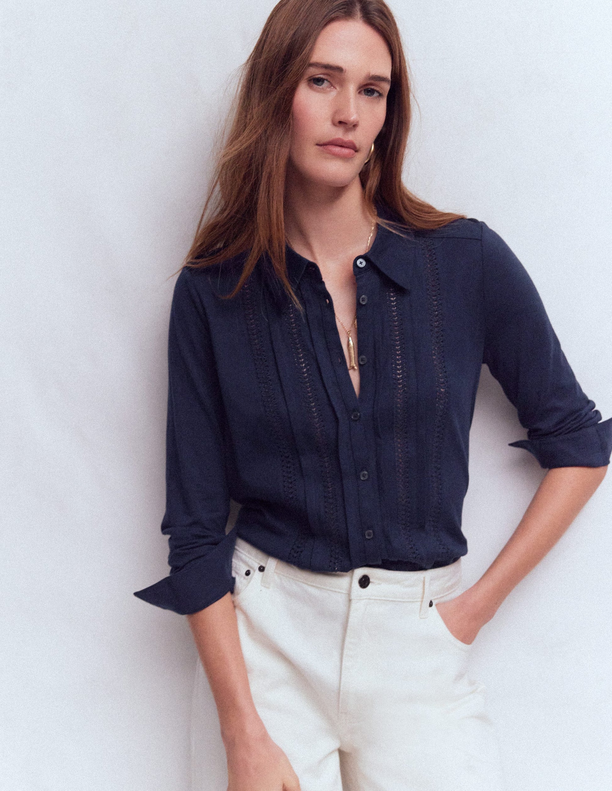 Trim Detail Jersey Shirt-Navy-4