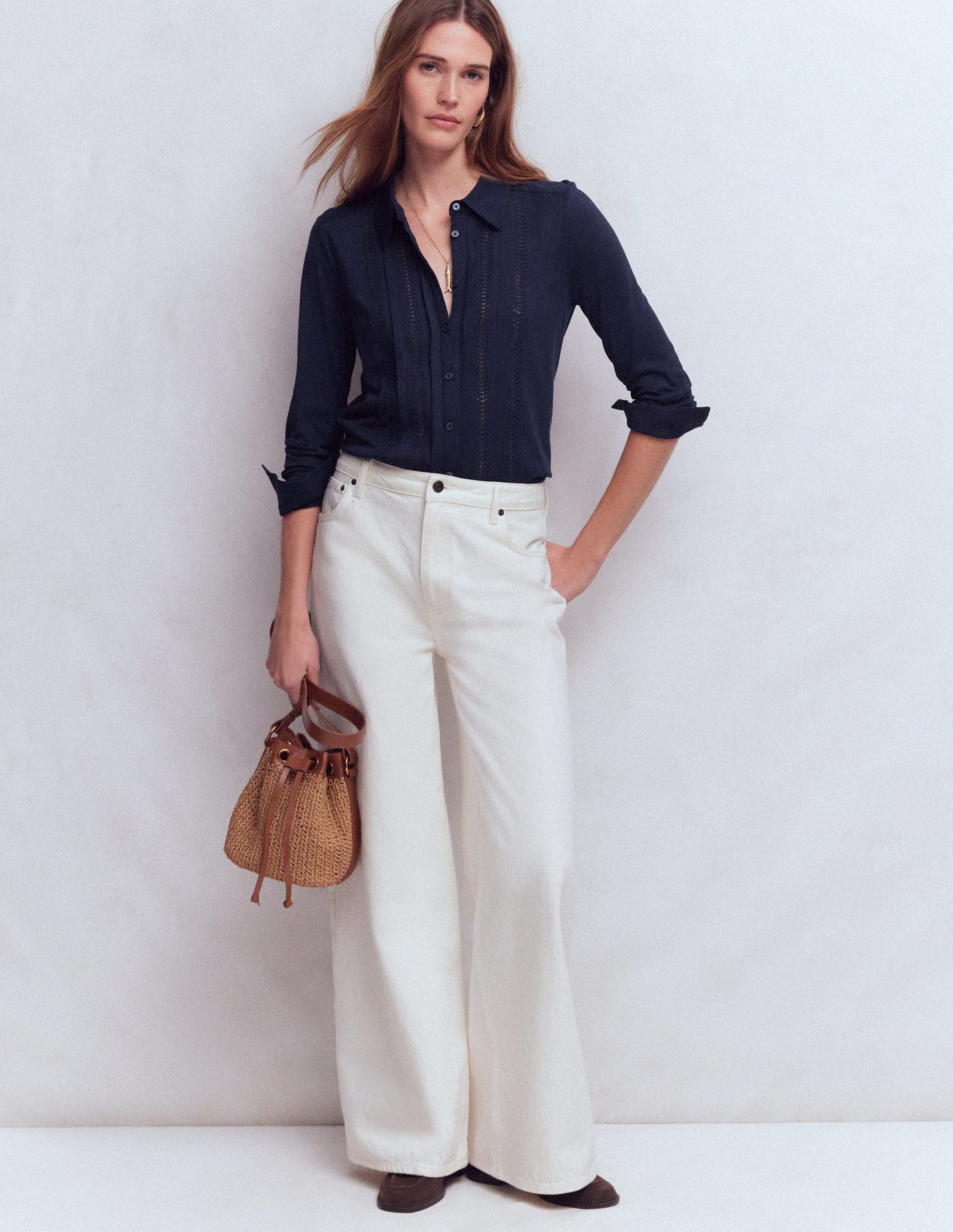 Trim Detail Jersey Shirt-Navy-4