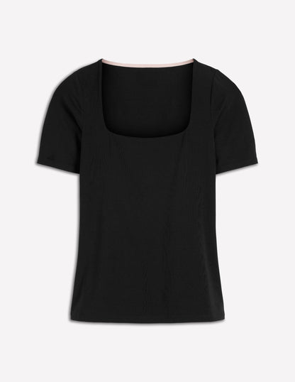 Double Layer Square Neck Tee-Black-5