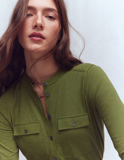 Topstitched Pocket Shirt-Woodland Green-2