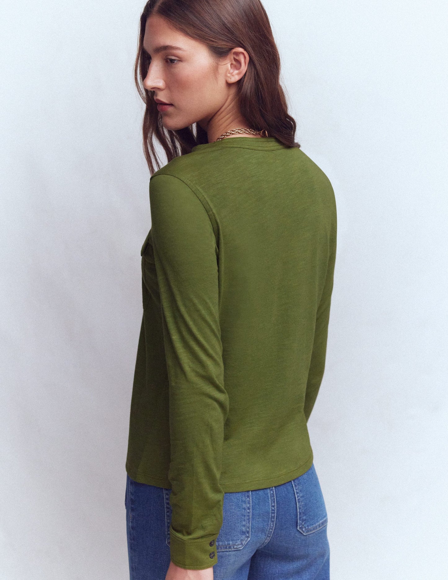 Topstitched Pocket Shirt-Woodland Green