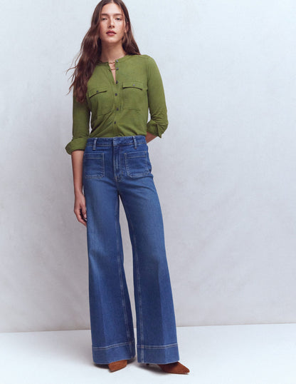 Topstitched Pocket Shirt-Woodland Green-5