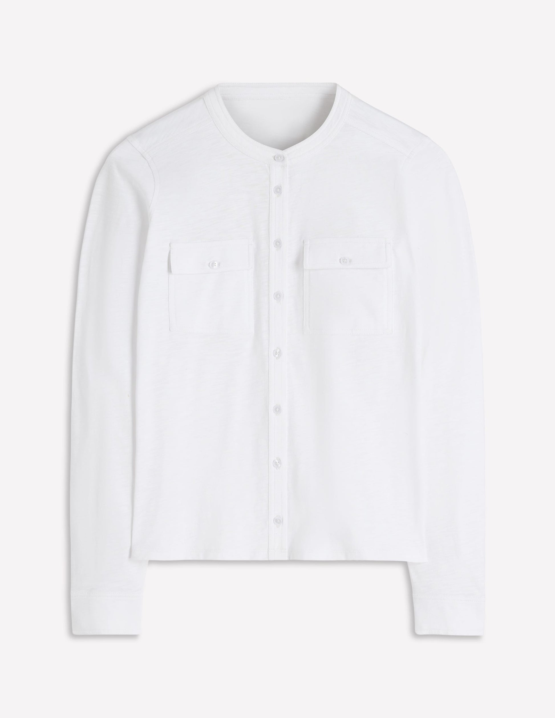 Topstitched Pocket Shirt-White-6
