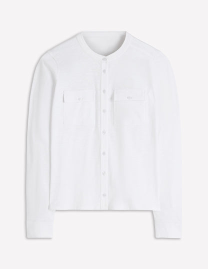 Topstitched Pocket Shirt-White-6