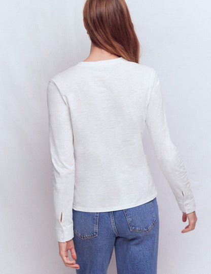 Topstitched Pocket Shirt-White-3