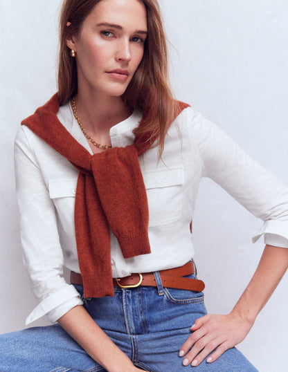 Topstitched Pocket Shirt-White-5