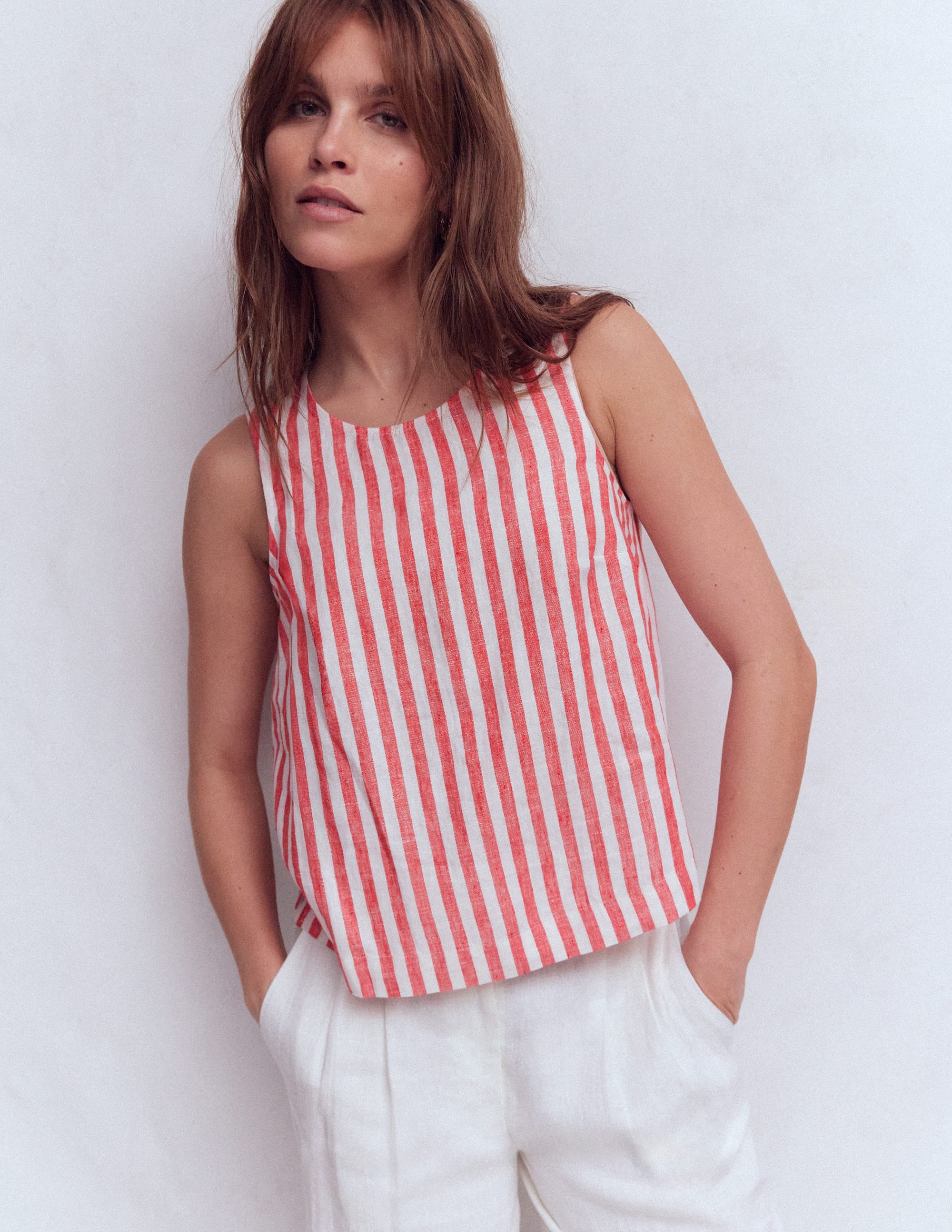Sofia Linen Top-Bright Cherry Stripe - Image 1