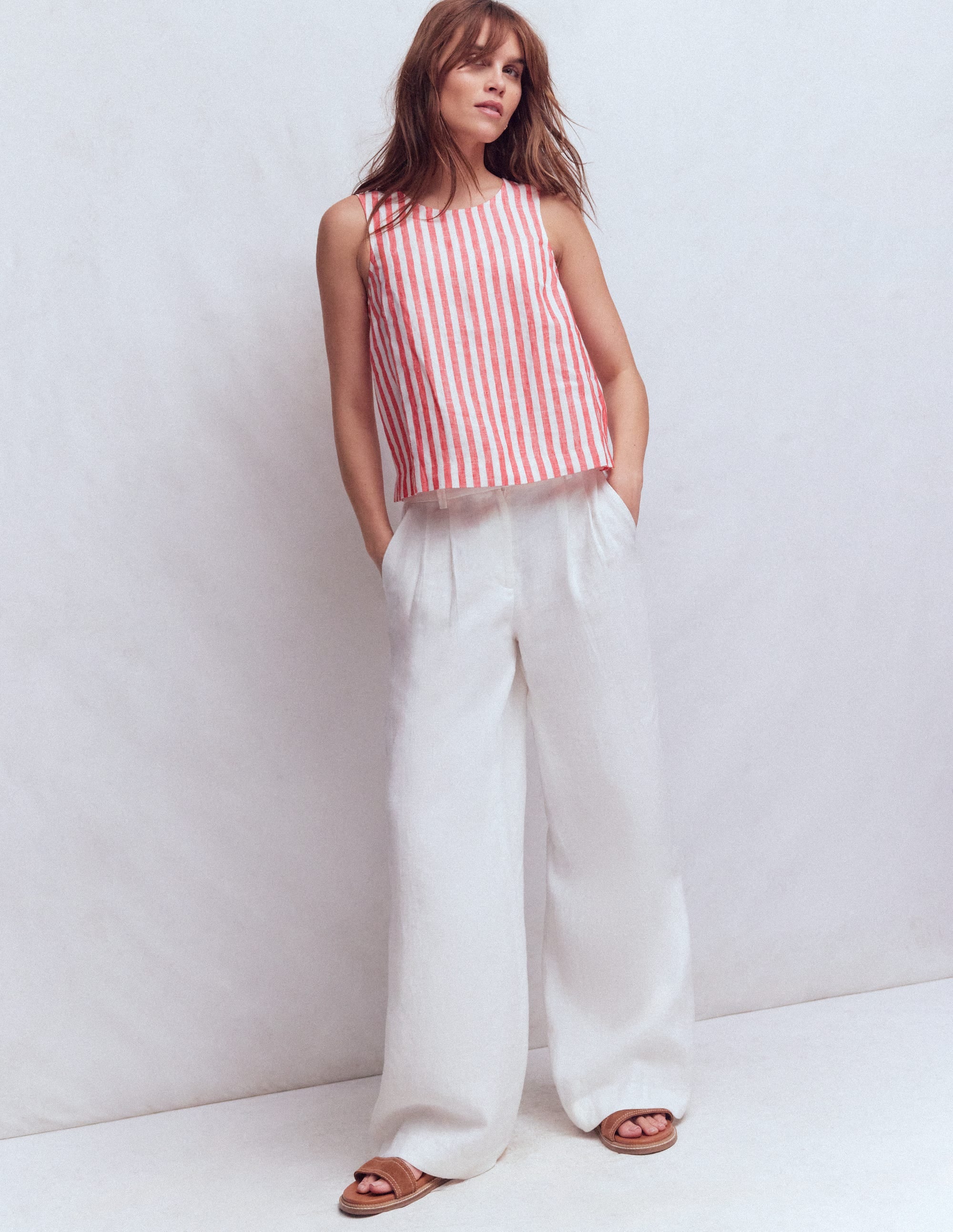 Sofia Linen Top-Bright Cherry Stripe - Image 4