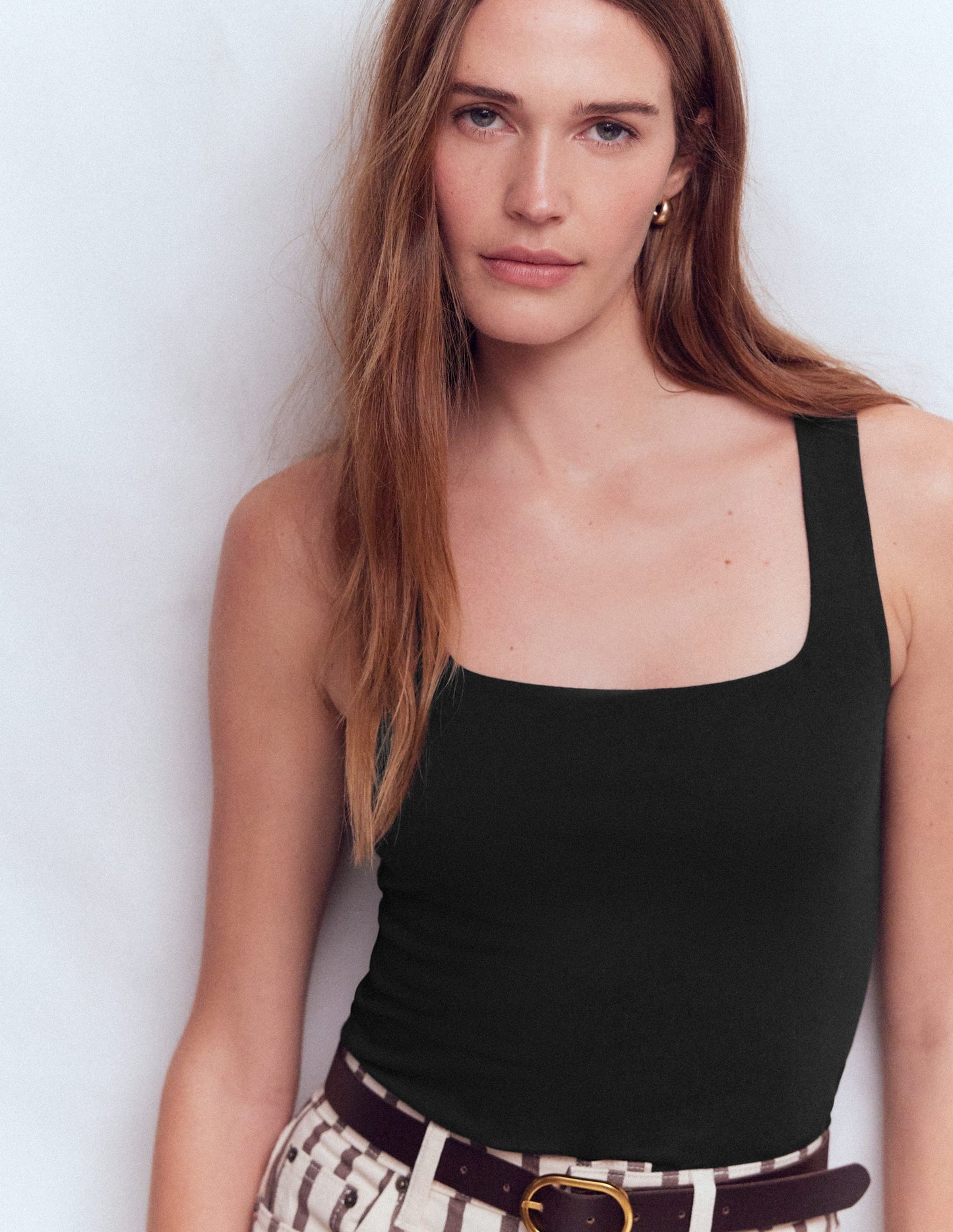 Double Layer Square Neck Vest-Black