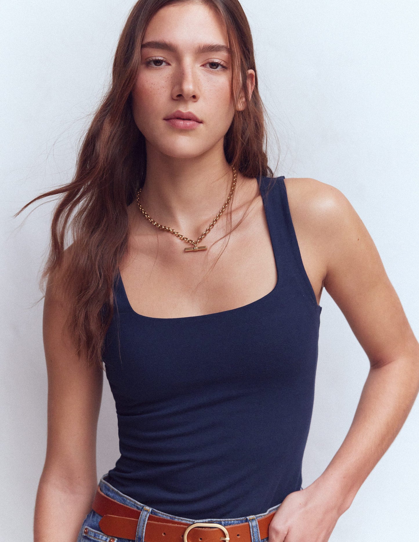 Double Layer Square Neck Vest-Navy