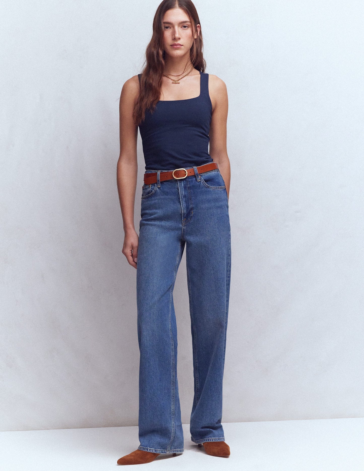 Double Layer Square Neck Vest-Navy