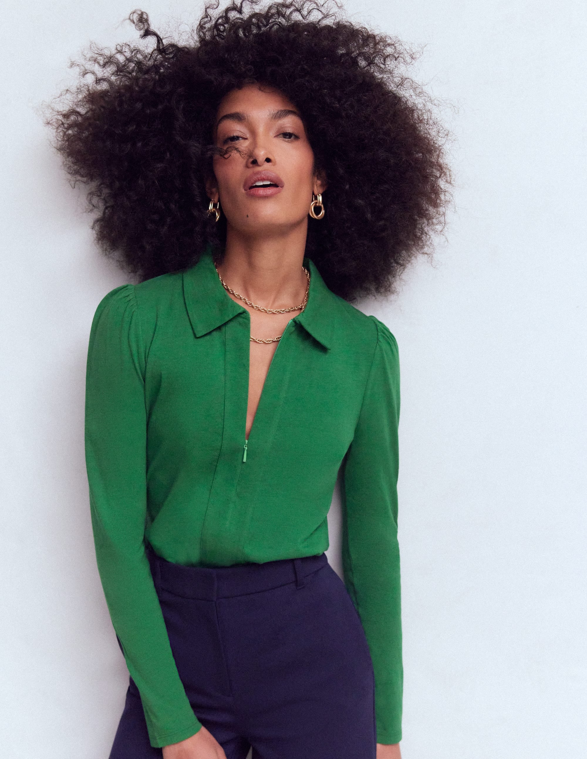 Zip Collar Supersoft Top-Fresh Green - Image 1
